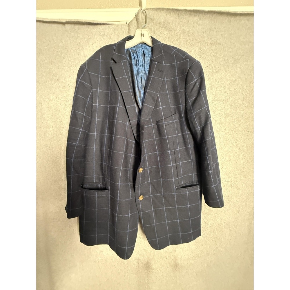 Indochino Suit Jacket Mens XL Blue Wool‎ Windowpane Plaid Formal Business Blazer